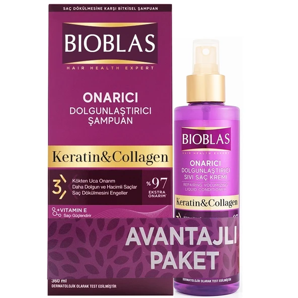 Bioblas Collagen Ve Keratin Onarıcı Dolgunlaştırıcı Şampuan 360 ml + Sıvı Saç Kremi 200 ml ürün görseli 1