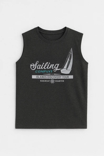 Erkek Bisiklet Yaka Baskılı Kolsuz T-shirt ürün görseli 1