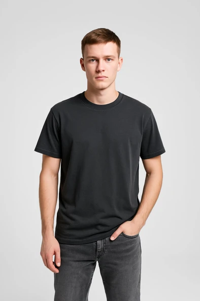 Erkek %100 Pamuk Basic T-shirt - Resim 4