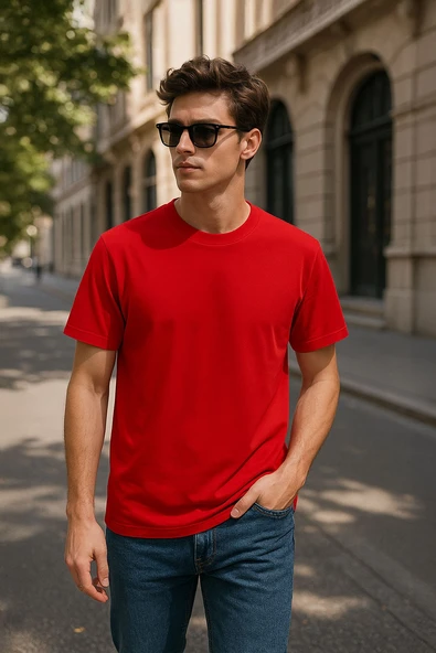 Erkek %100 Pamuk Basic T-shirt - Resim 11