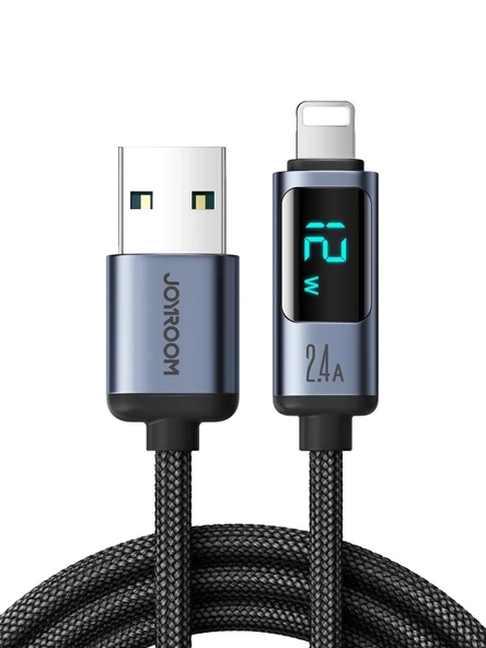 Joyroom 2,4A USB'den Lighting Dijital Ekranlı Göstergeli Şarj Kablosu 1.2MT ürün görseli 1
