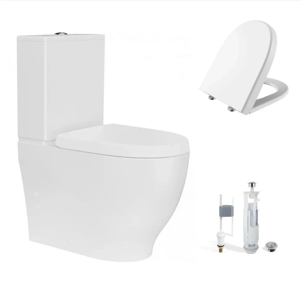 Creavit Mare Duvara Sıfır Kanalsız Klozet + Rezervuar + Duroplast Kapak + Çift Basmalı İç Takım SET ürün görseli 1