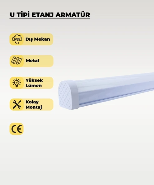 54W U Tipi Etanj Armatür 6500K Beyaz Işık - IP65 ürün görseli 1