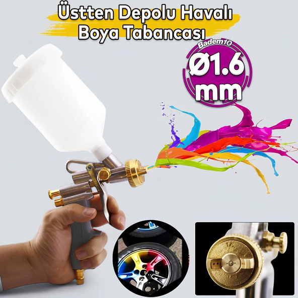 1.6 mm Havalı Boya Püskürtme Tabancası Üstten Depolu 600 ml Uçlu Metal Ahşap Plastik Yüzey Boyama ürün görseli 1