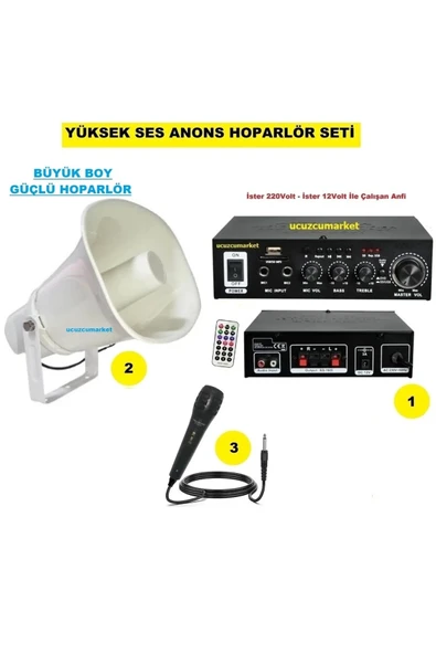 Yüksek Ses Anons Hoparlör Seti (Büyük Boy Hoparlör - Mikrofon - USB - SD Kart Girişli Mobil Amfi) ürün görseli 1