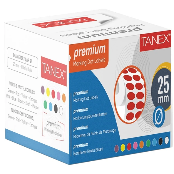 Tanex Nokta Etiketi 2500 Li Tekli Kutu 25 MM Kırmızı ürün görseli 1