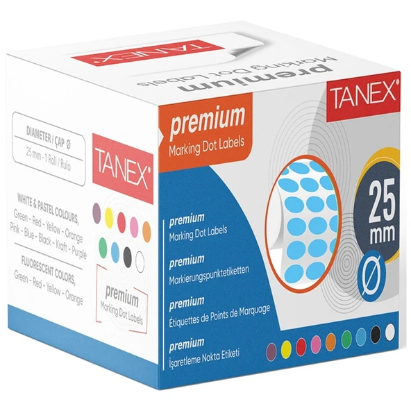 Tanex Nokta Etiketi 25 MM Mavi 2500 Li Tekli Kutu ürün görseli 1