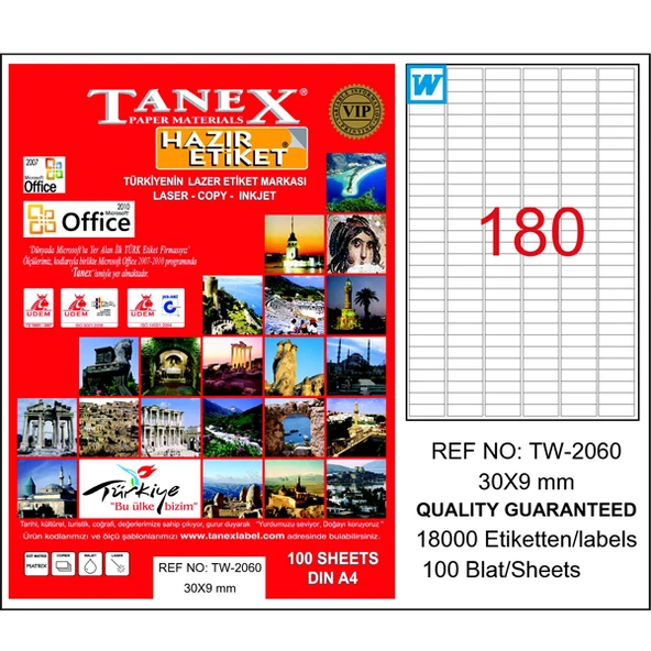 Tanex Laser Etiket 100 YP 30x9 Laser-Copy-Inkjet TW-2060 ürün görseli 1