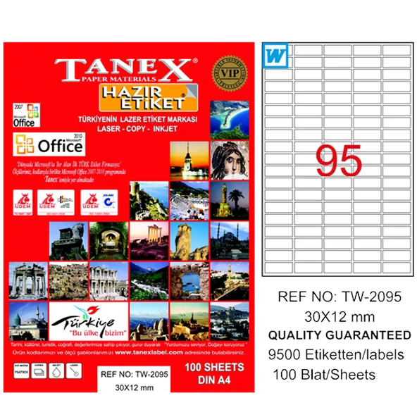 Tanex Laser Etiket 100 YP 30x12 Laser-Copy-Inkjet TW-2095 ürün görseli 1