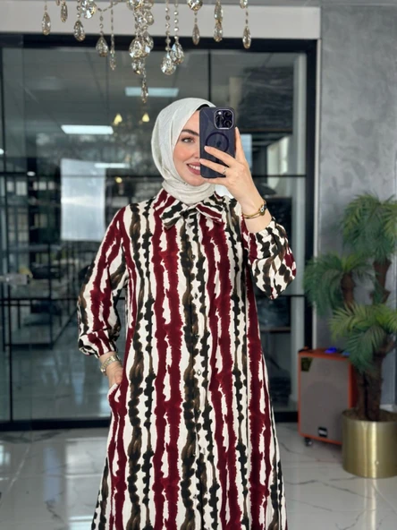 Lenna Uzun Gömlek-Bordo Bordo ürün görseli 1