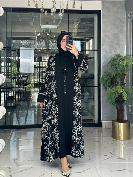 Karmen 2li Abaya-Siyah Siyah - Resim 3