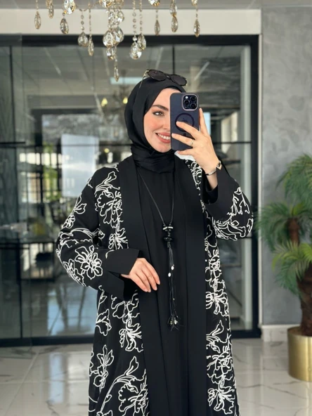 Karmen 2li Abaya-Siyah Siyah - Resim 5