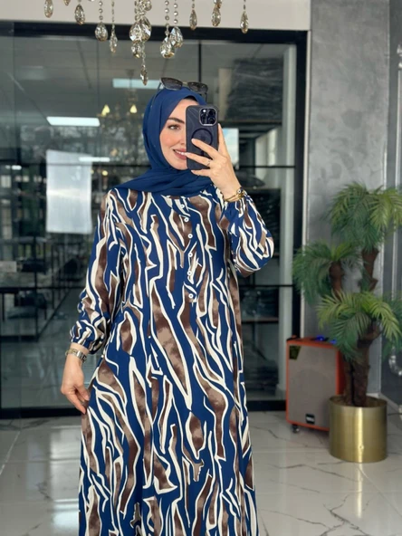 Açelya Elbise-İndigo mavi indigo - Resim 3