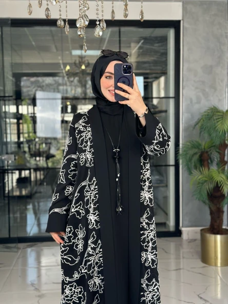 Karmen 2li Abaya-Siyah Siyah - Resim 4