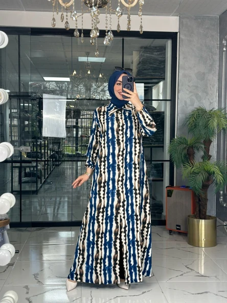 Lenna Uzun Gömlek-İndigo mavi indigo - Resim 2