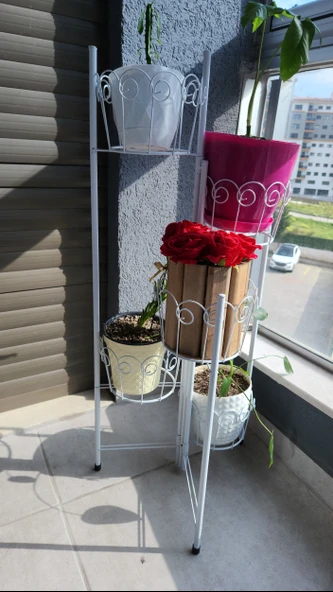 5 Gözlü Ferforje Metal Çiçeklik - Balkon , İç ve Dış Mekan Saksılık Bitki Standı ürün görseli 1