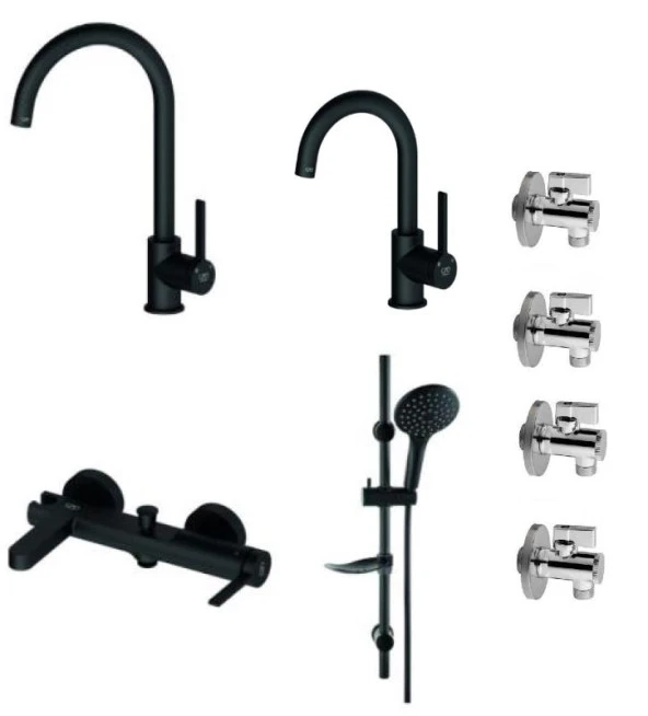 Gpd Gildo Siyah Armatür Musluk Batarya Banyo Seti MTL165-S MBB165-S MTE165-S DST57-S ürün görseli 1