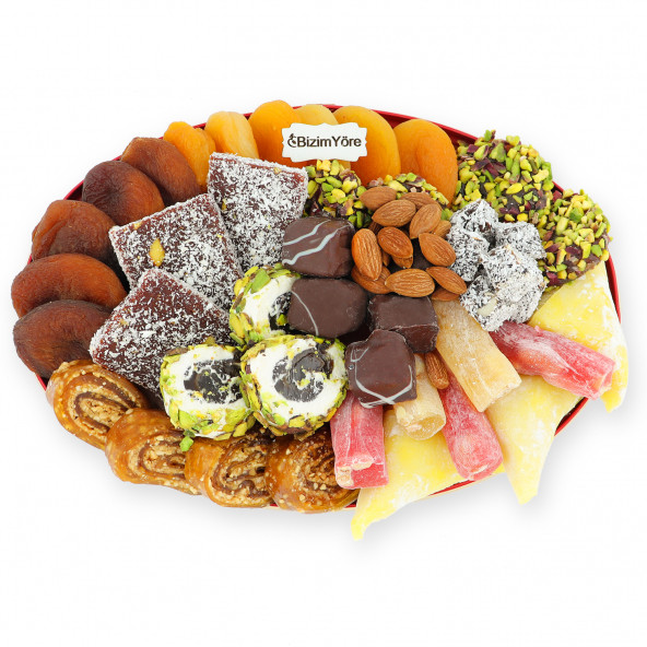 ''Dost Güldüren'' Hediyelik Lokum Çikolata Şekerleme Kuru Meyve Kayısı Lokum Tabağı 0,95 kg ürün görseli 1