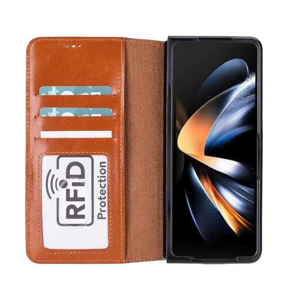 Samsung Galaxy Z Fold5 Uyumlu Manyetik Hakiki Deri Cüzdan Kılıf ,Cüzdan Taşımaya Son, Kredi Kart Yuvalı, RFID Güvenlik ürün görseli 1