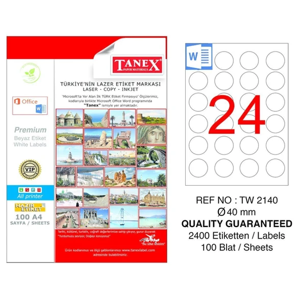 Tanex Laser Etiket 100 YP 0.40 MM Laser-Copy-Inkjet Yuvarlak TW-2140 ürün görseli 1