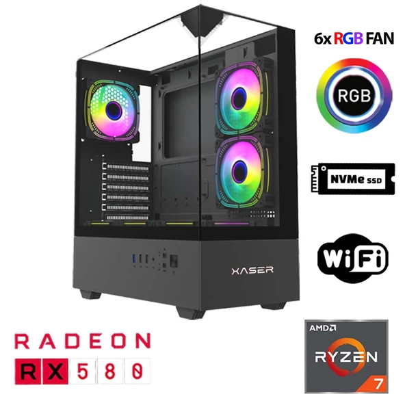 Xaser Xsr1112 Ryzen 7 5700X 32GB Ram 1TB M.2 NVMe SSD 8GB RX580 Oyun Hazır Sistem ürün görseli 1