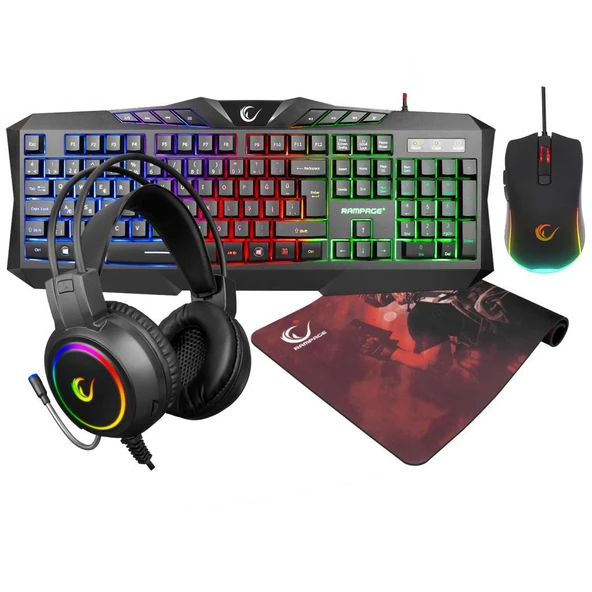 Rampage KM-404 ARGENTI Rainbow Aydınlatmalı USB Gaming Combo Q Klavye + Kulaklık + Mouse + Mousepad ürün görseli 1