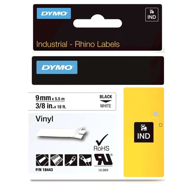 Dymo Rhino Pro Etiketi Renkli Vinil 9 MMx5,5 MT Beyaz Üzerine Siyah 18443-- 5 Lİ ürün görseli 1