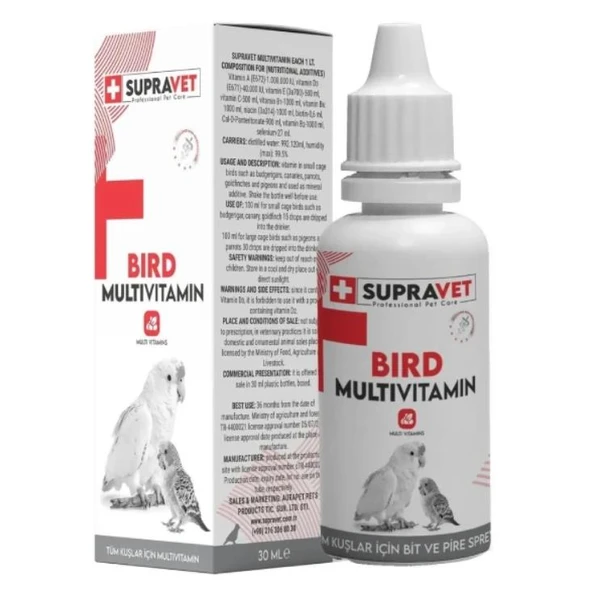 Supravet Plus Kanarya Papağan Güvercin ve Muhabbet Kuşları için Multivitamin Damla 30 Ml ürün görseli 1
