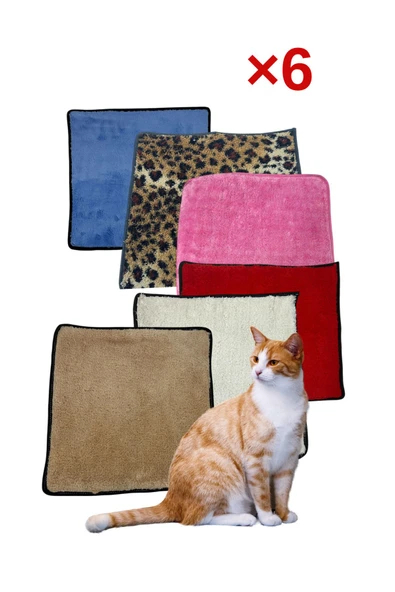 ribac 6 Adet Yumuşak Dokulu Peluş Kedi Halısı 40x40 cm Kulübe İçi Pofuduk Minder ürün görseli 1