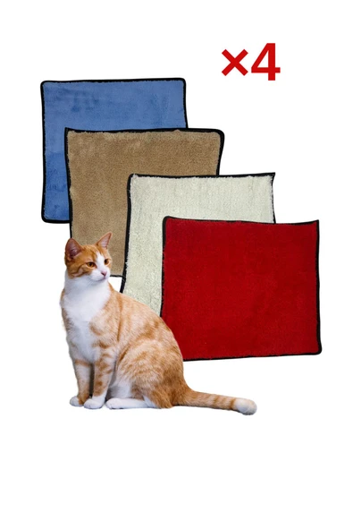 ribac 4 Adet Yumuşak Dokulu Peluş Kedi Halısı 40x40 cm Kulübe İçi Pofuduk Minder ürün görseli 1