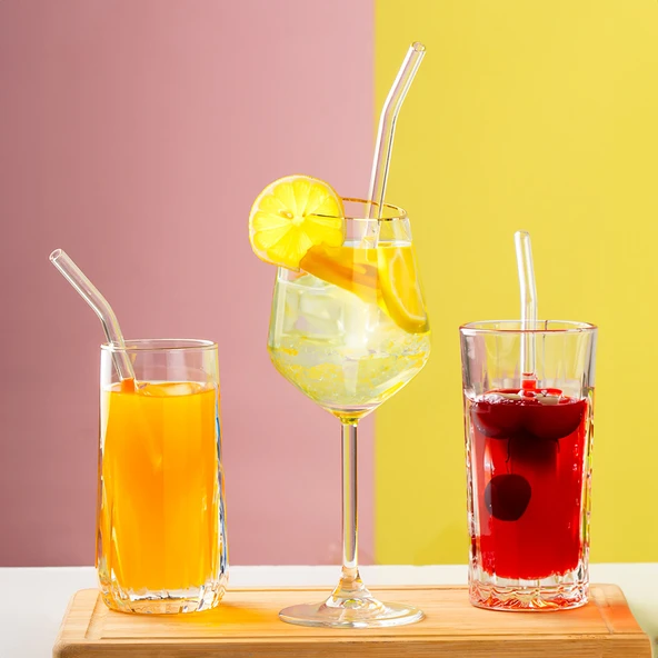 Perotti Straw 6'lı Şeffaf Cam Eğimli Isıya Dayanıklı (Borosilikat) Pipet Ve 1 Adet Pipet Temizleme Fırçası ürün görseli 1