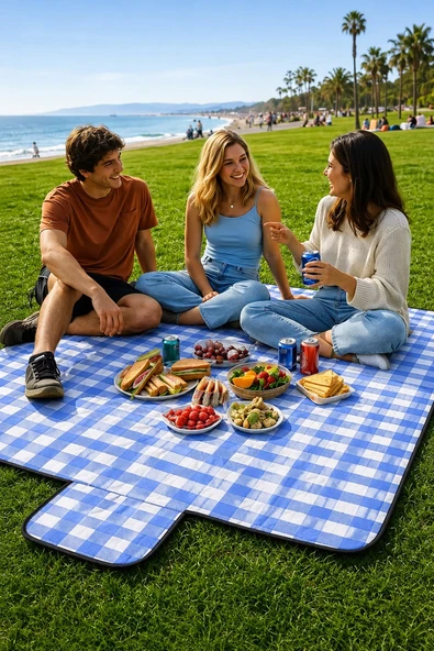 ribac Piknik Örtüsü Su Geçirmez Kamp Tipi Gri Renk Çanta Şekilli Tasarım ürün görseli 1