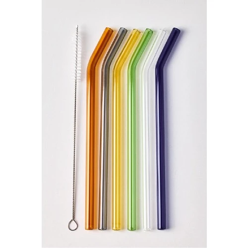 Perotti Straw 6'lı Renkli Cam Eğimli Isıya Dayanıklı (Borosilikat) Pipet Ve 1 Adet Pipet Temizleme Fırçası ürün görseli 1