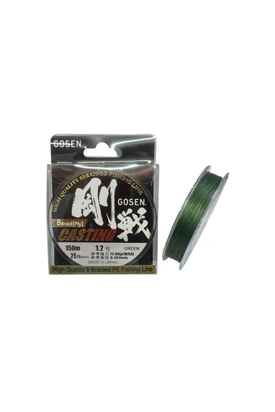 Gosen W8 Casting PE 8 Örgü Spin İp Misina 1.2 Yeşil 150mt 0.187 mm ürün görseli 1