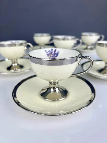 Acar HXF-05177 Miranda Silver Krem 6lı Kahve Fincan Takımı ürün görseli 1
