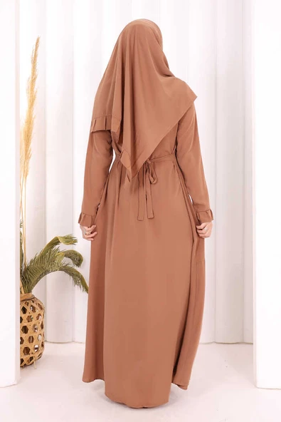 Pilise Detay Elbise ŞAL HEDİYE   6039 Taba - Resim 5