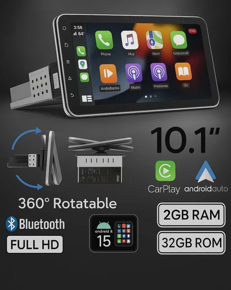 Primat P1002 10.1inç Android15 Tek Din Carplay 2gb Ram 32gb Hafıza 360 Derece Ekran Multimedya Teyp ürün görseli 1