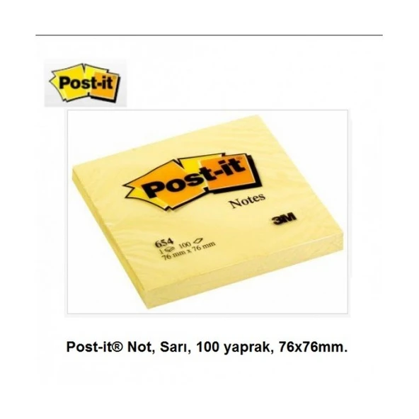 Post-it Yapışkanlı Not Kağıdı (12 adet)100 YP 76x76 Sarı 654-x ürün görseli 1