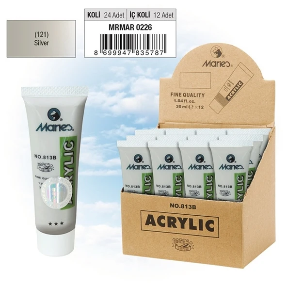 Maries Akrilik Boya 30 ML Silver 121 (12 adet) 813B ürün görseli 1