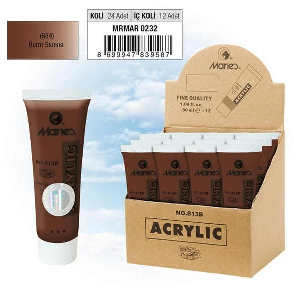 Maries Akrilik Boya 30 ML Durnt Sıenna 684 813B(12 li) ürün görseli 1