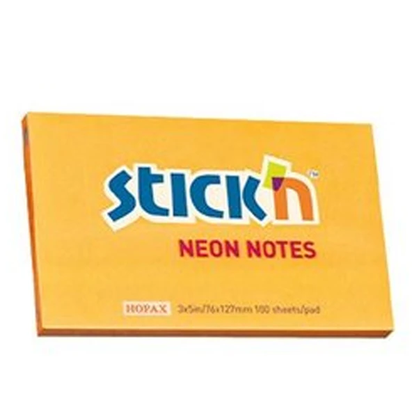 Hopax Stıckn Yapışkanlı Not Kağıdı Neon Turuncu 76x127 MM 100 YP (12 adet) HE21168 ürün görseli 1