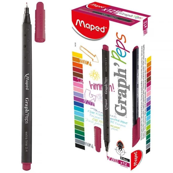 Maped Fineliner Graph 0.4 MM Koyu Pembe (12 Lİ) 749126 ürün görseli 1