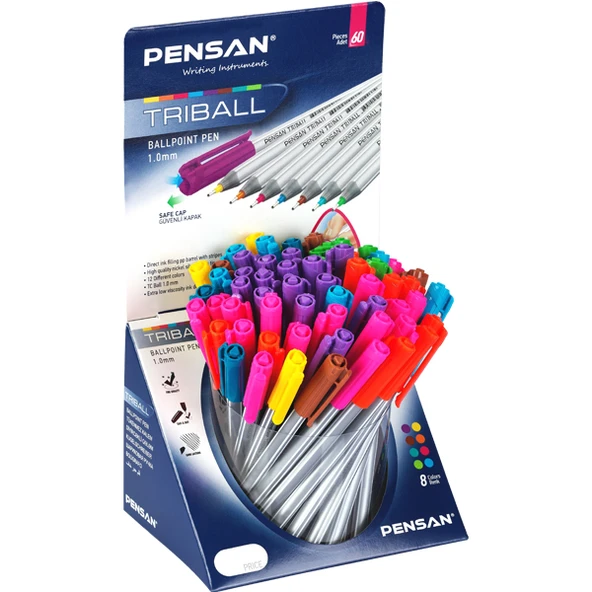 Pensan Tükenmez Kalem Triball 1.0 MM Bilye Uç Renkli 60 LI Stand 1003-60-LI-STD ürün görseli 1