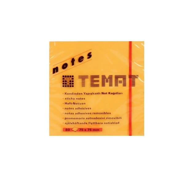 Temat Yapışkanlı Not Kağıdı.(12 adet)FosforluTuruncu 75x75 MM ürün görseli 1