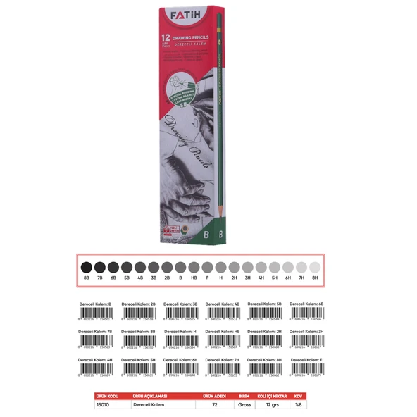 Fatih Kurşun Kalem Dereceli 2B (12 li paket) ürün görseli 1