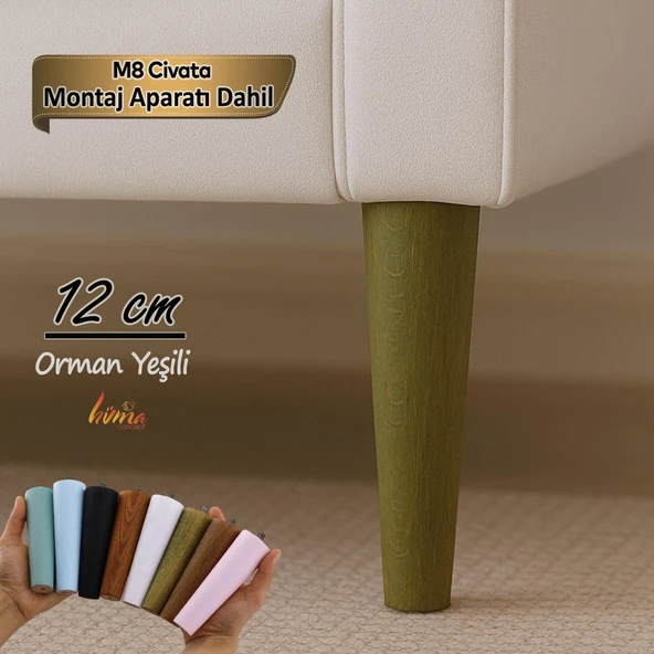 Ahşap Ayak 12 Cm Orman Yeşili M8 Civatalı Bağlantı Aparatlı Dolap Mobilya Koltuk Kanepe Destek Ayağı Ayakları ürün görseli 1