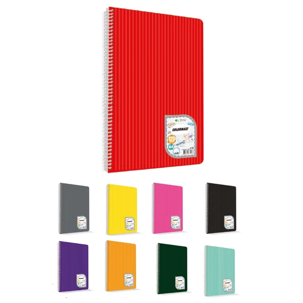 Çınar Colormaxi Spiralli Defter Plastik Kapak Çizgili 72 YP A4 72/1 73001-12-LI-PKT ürün görseli 1