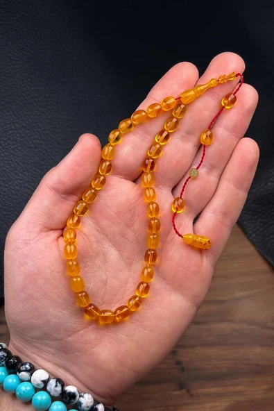 Küçük Boy Usta Mühürlü Sıkma Kehribar Tesbih ürün görseli 1