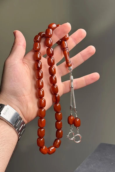 İri Boy Uçak Camı Toz Kehribar Tesbih ürün görseli 1