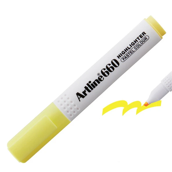 Artline Fosforlu Kalem Kesik Uç 1,0-4,0 MM Pastel Sarı 660--12 Lİ ürün görseli 1